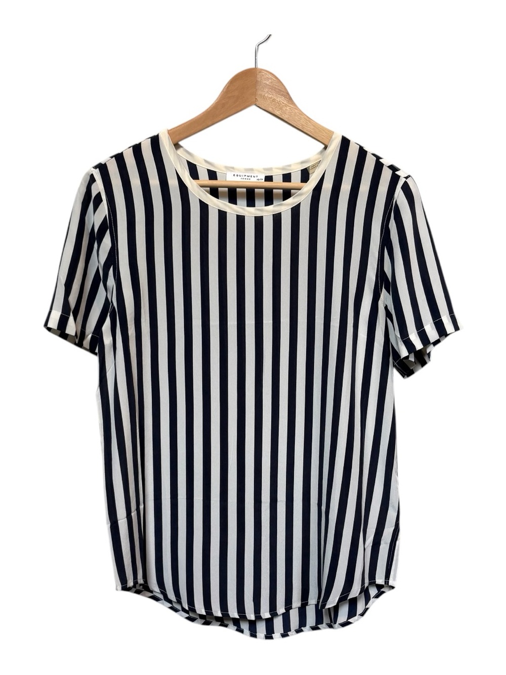 Equipment Silk Nautical Striped Short-Sleeve Top